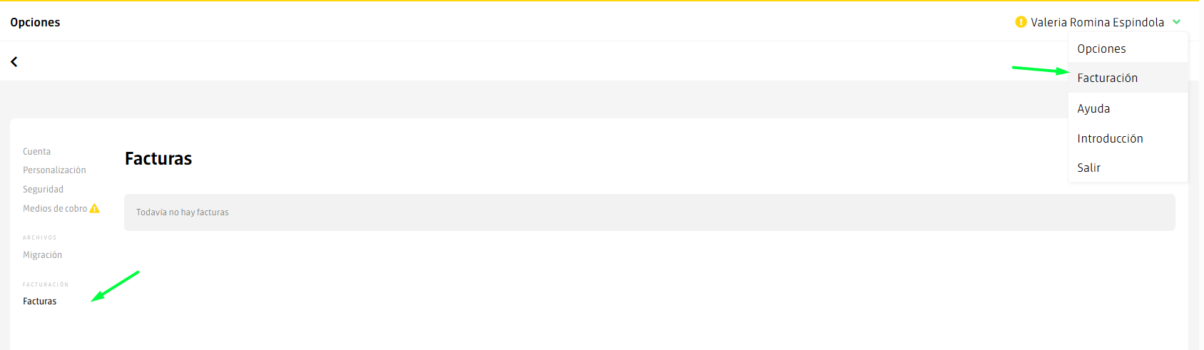Acceso desde menú superior